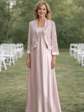 Formal blush pink gown satin lace bolero Mother of the Bride bridal party